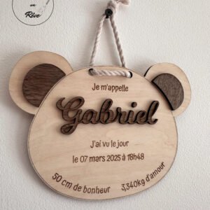 Plaque/Carte de Naissance Personnalisée - Tête Ourson