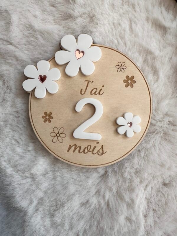 Cartes étapes bébé bois et acrylique – Fleurs – Image 4