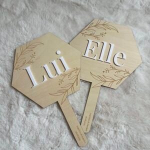 Pancartes Jeu des marié(e)s "Lui/Elle/Moi" - Bois et Acrylique