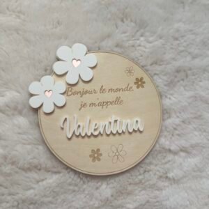 Plaque naissance bois "Bonjour le monde" Valentina