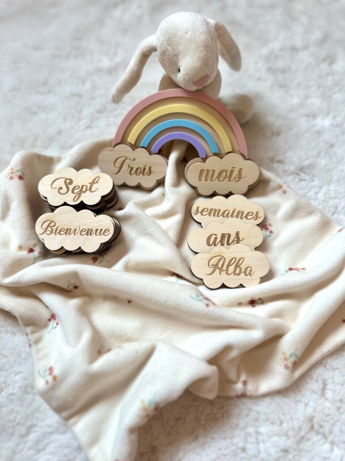 Cartes étapes arc-en-ciel avec doudou