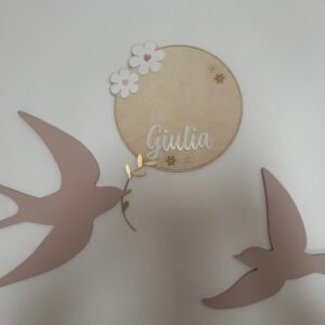 Plaque naissance marguerite avec oiseaux