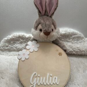 Plaque naissance marguerite avec lapin