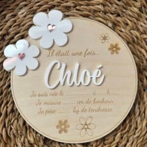 carte naissance bois Marguerites Bienvenue bébé