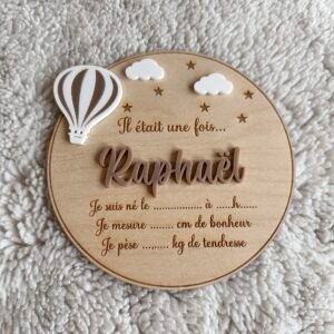 Carte naissance montgolfière marron pastel