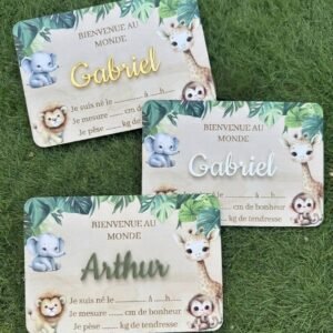 carte de naissance personnalisée jungle couleurs