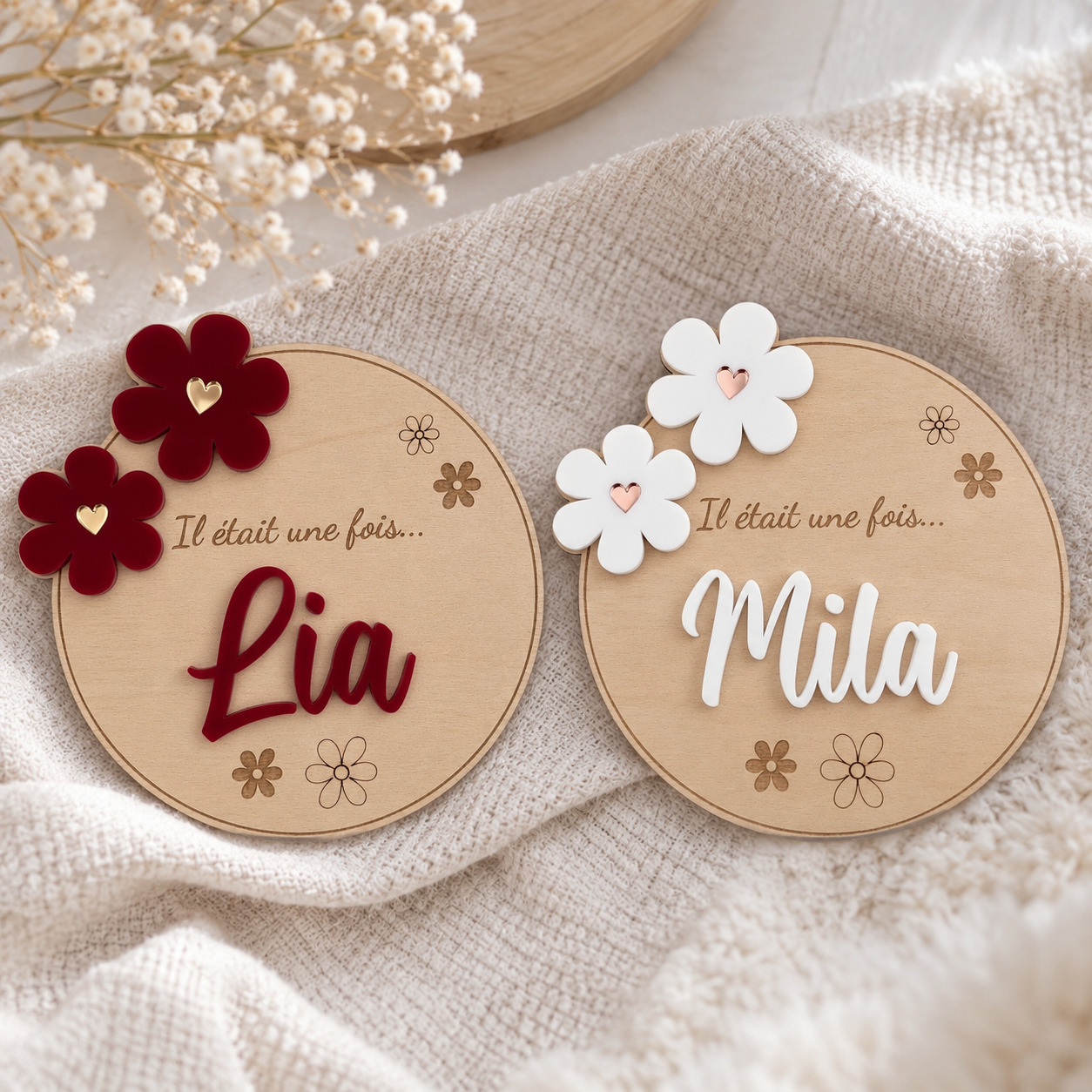 cartes étapes bébé marguerites rouge cerise et blanc